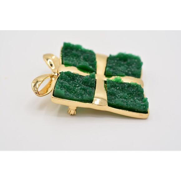 Vintage Christmas Present Pin Brooch Crystal Geode Gift Box Gold Green BinAQ - Picture 10 of 12